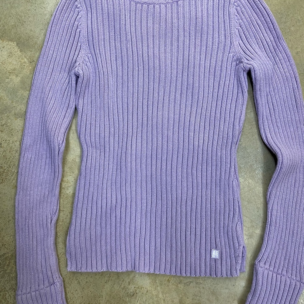 American Eagle Outfitters Purple Crew Neck Sweater with Ribbed Texture
